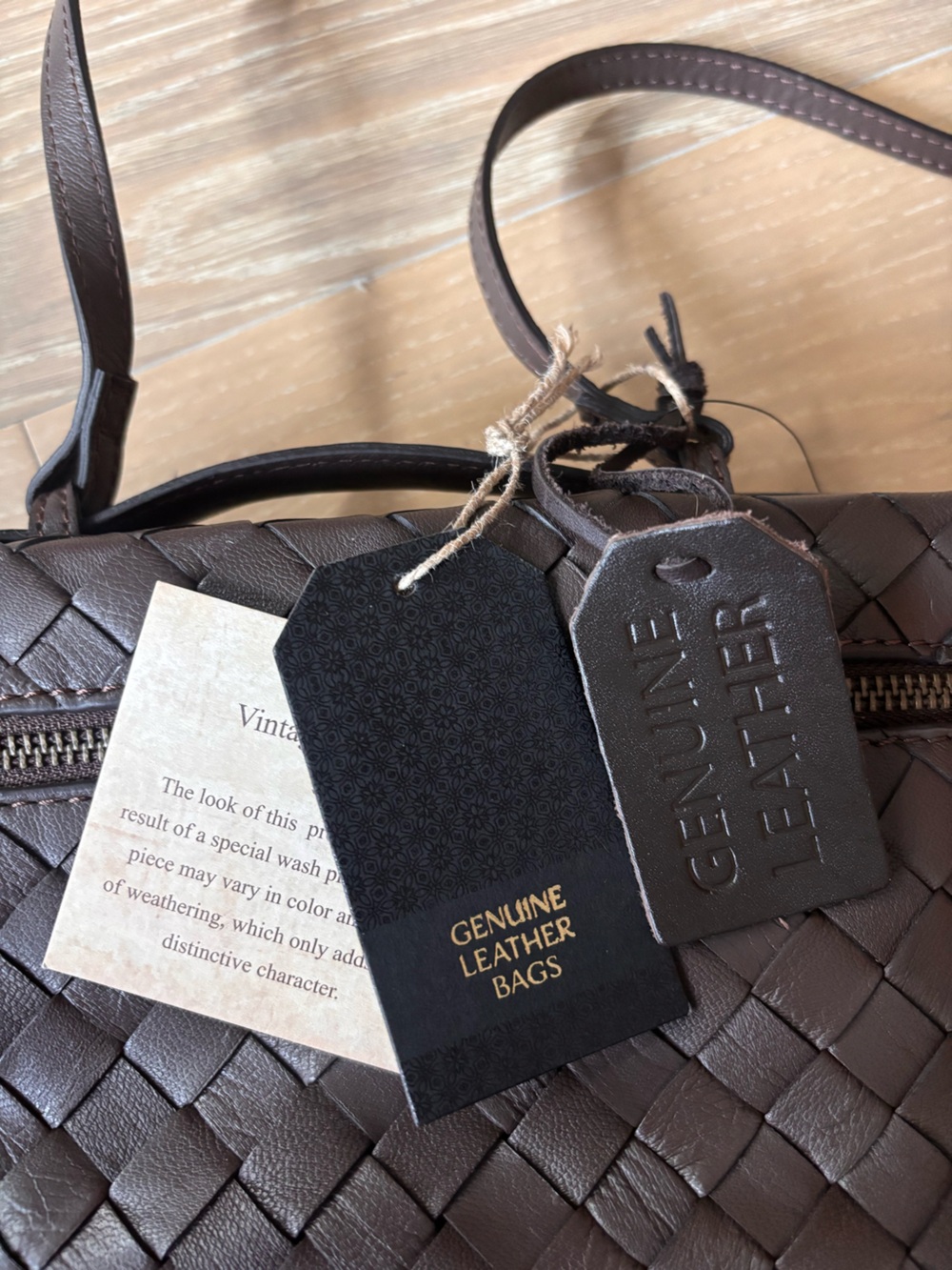 NWT Genuine Leather Woven Bag Bottega Inspired - Picture 3 of 5
